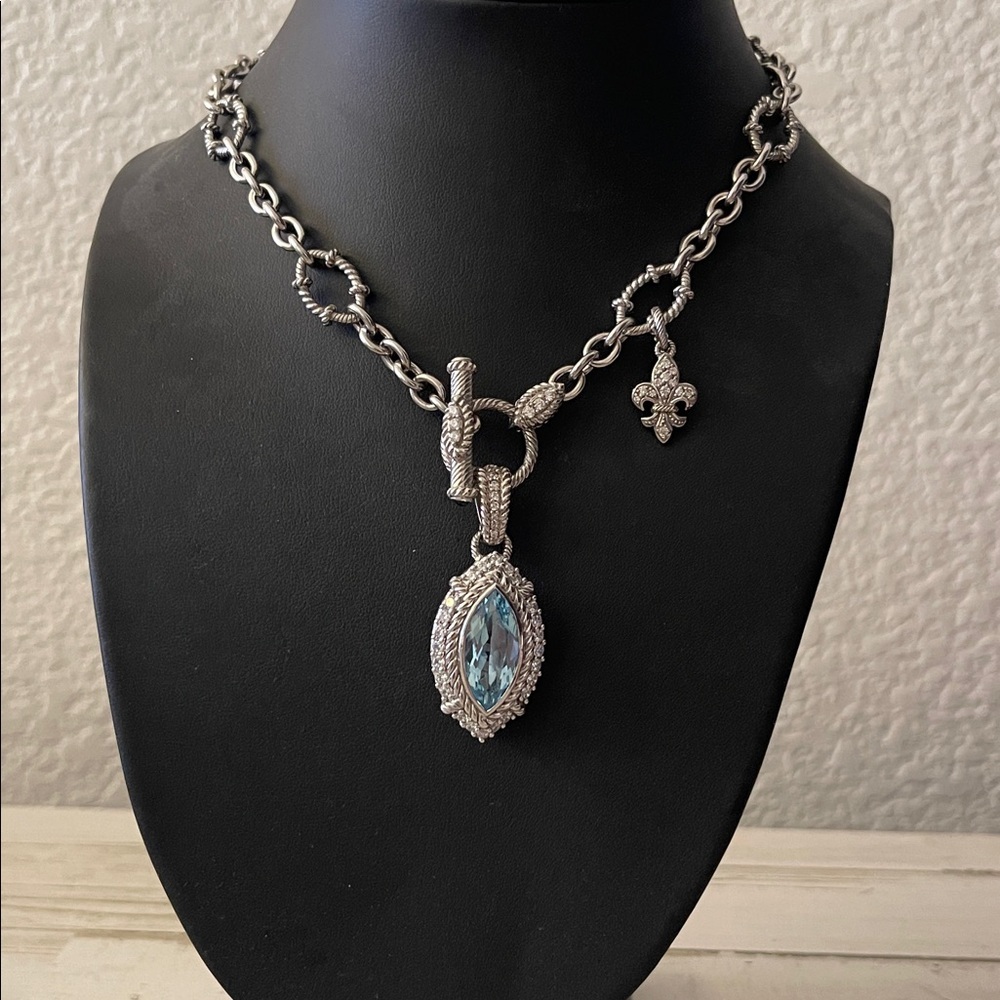 Judith Ripka Blue Topaz CZ Enhancer Sterling Silver Toggle Necklace - Picture 2 of 8
